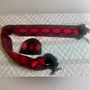 New York & Company pink and Black Argyle Scarf and Hat Set.